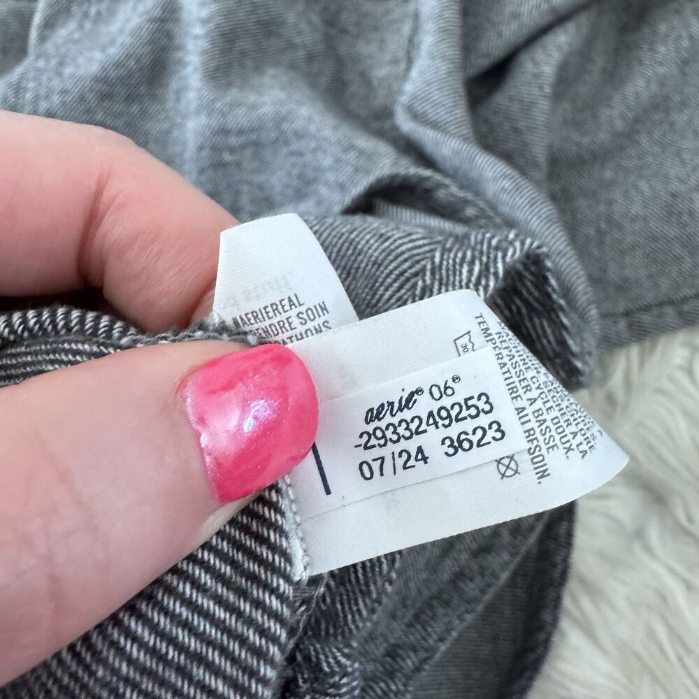 Aerie Anytime Fave Twill Flannel Shirt Women’s XL  Gray Striped Oversized Button - Picture 10 of 14